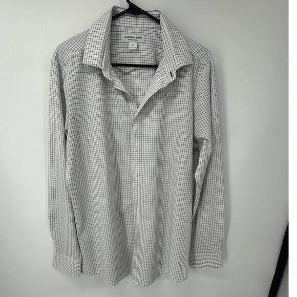 Mizzen+Main Performance Menswear Blue Checked Button-Down Shirt Large Trim Fit - Picture 1 of 2